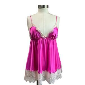 Y2K Victoria Secret Pink Satin Lingerie Tank Top Size Large